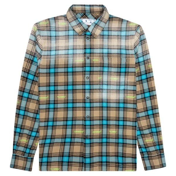 Off-White Helvetica Pattern Camel Beige Flannel Shirt S