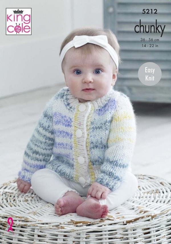 King Cole Comfort Cheeky Chunky Knitting Pattern 5212, Cardigans, Waistcoats for Baby, Kids, 14 - 22 Inches - Easy