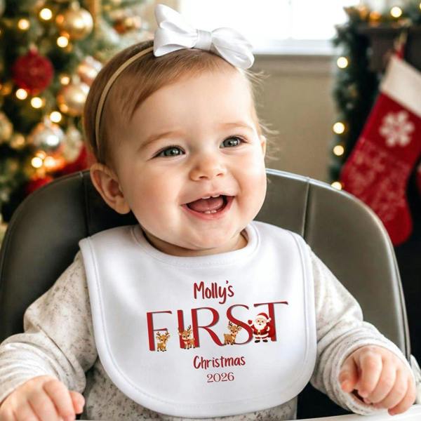 Aye Do Gifts Personalised First Christmas Santa Team Baby Grow, Vest or Bib with Name