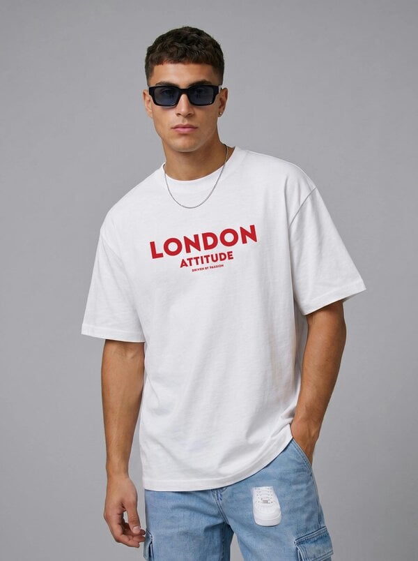 London Attitude Original Creators Dragon Graphic Heavyweight Oversized White T-Shirt