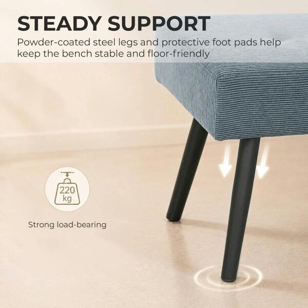 Upholstered Bedroom Entryway Bench, Modern Corduroy Tufted End of Bed Bench with Padded Seat and Steel Legs, Blue