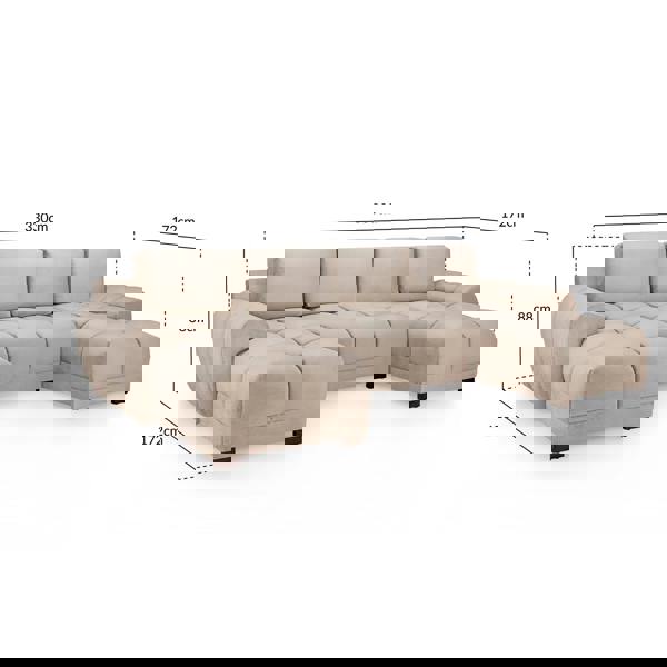 Furnishings For Less Zura Plush Velvet Large U Shaped 4 - 5 Seater Sofa  | Cream, Grey or Mocha