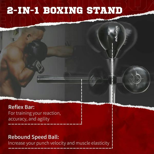Black reflex bar and speed bag boxing stand with dual round punching targets