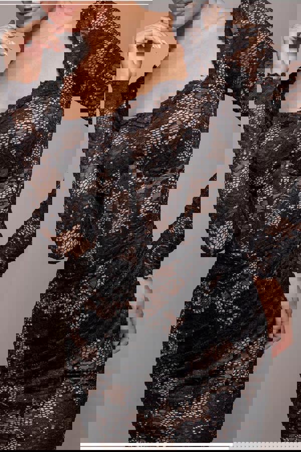 Scalloped Lace Corset Bodice Midi Dress - Black DR4526