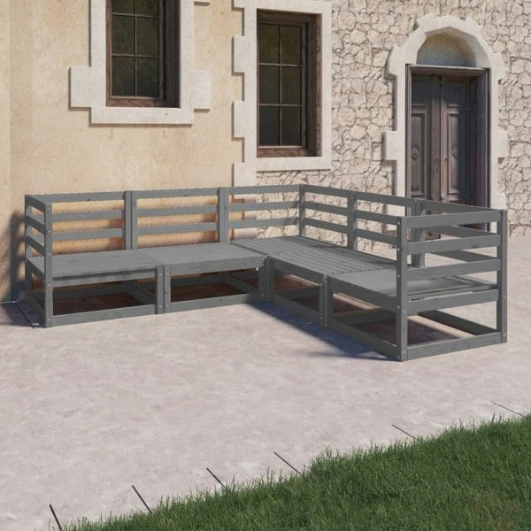 Berkfield 5 Piece Garden Lounge Set Grey Solid Wood Pine
