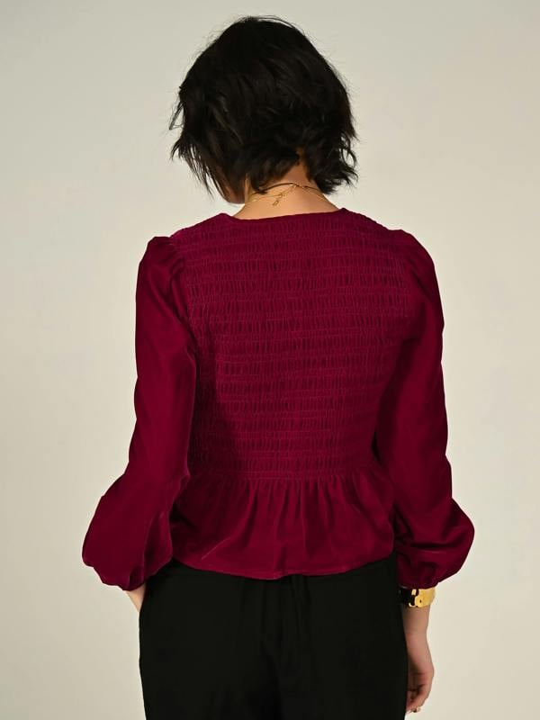Rose & Nancy Maddie Burgundy Smocked Velvet Blouse