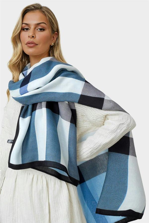 FS Collection Check Print Scarf In Black & Blue