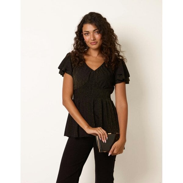 Blue Vanilla Double Frill Peplum Sparkle Top