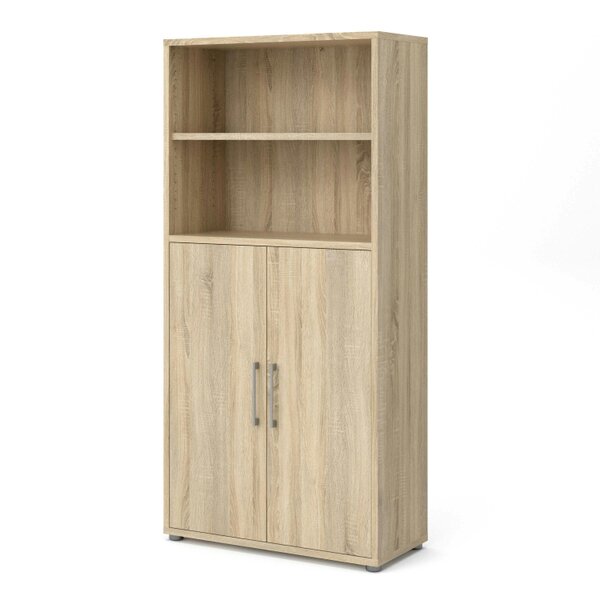 Wyld Haus Dris Natural Oak Wood Effect Bookcase 3 Shelves 2 Doors