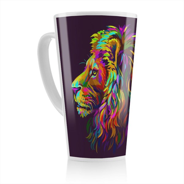 Benjamin Tate Design lion's head on a purple background in popart style Designer Latte Mug