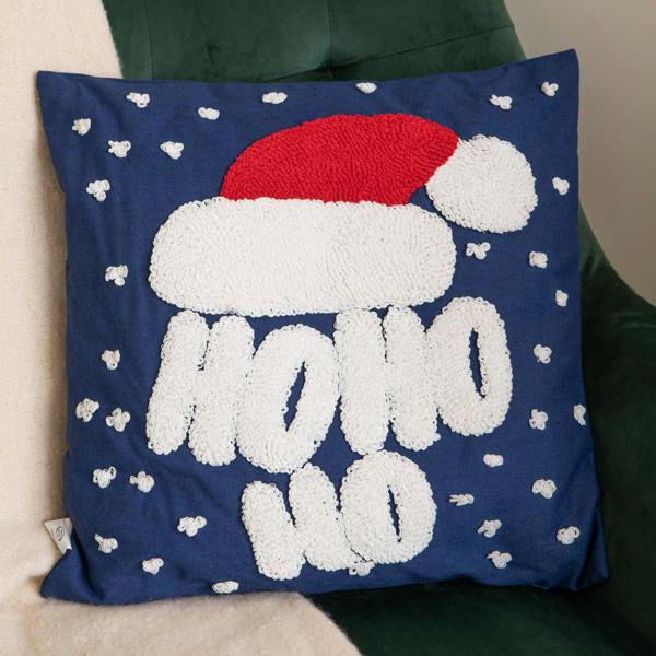 Samuel Alexander 44cm Dark Blue Ho Ho Ho Santa Hat Soft Christmas Decorative Cushion