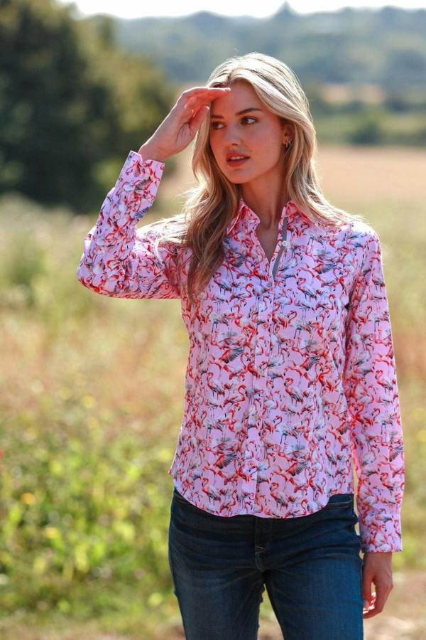 FLAMBOYANCE OF FLAMINGOS  WOMENS  PRINT SHIRT - Premium Men's Patterned Shirt by Claudio Lugli | Bold Design, Tailored Fit, Best Printed Shirts