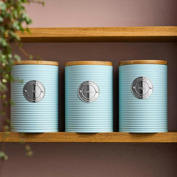 Cooks Professional 3 Piece Kitchen Storage Set with Bamboo Lids | Blue / Silver