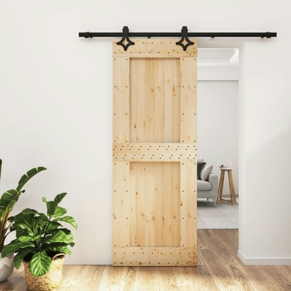 Berkfield Sliding Door with Hardware Set 80x210 cm Solid Wood Pine
