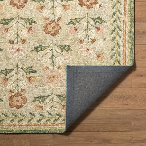 Livabliss Fairfax-Hand Tufted Green Beige Pink Wool Global Fringe Rug