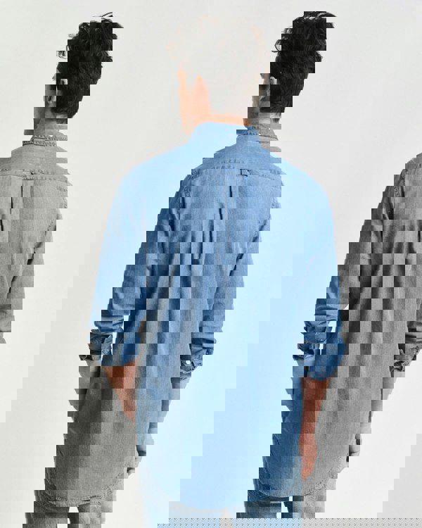 GANT Mens Regular Fit Indigo Shirt - 980 Semi Light Blue - CHO - Designer Mens Long Sleeve Shirts