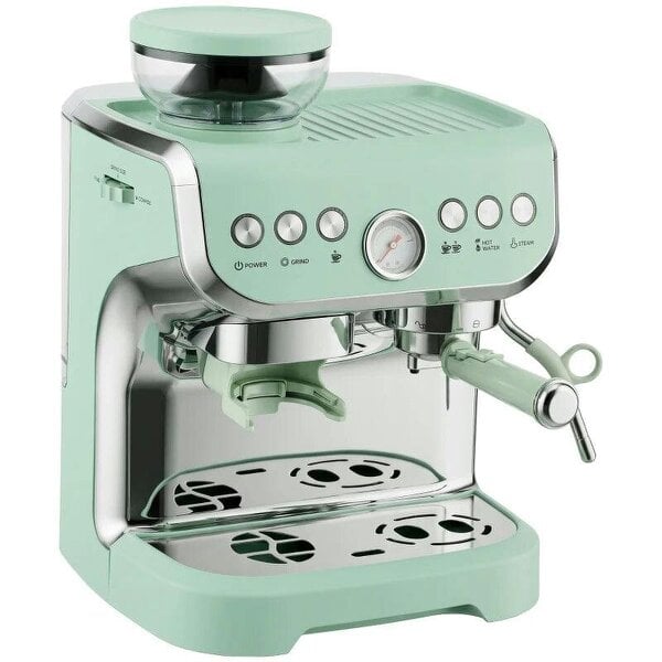 15 Bar Coffee Machine, with Adjustable Grind, Steamer and Accessories - Light Green