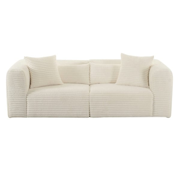 Furniture Edit Tarra Fluffy Oversized Cream Corduroy Modular Loveseat