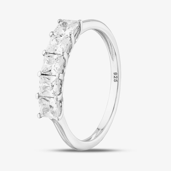 T. H. Baker Sterling Silver Princess Cut Cubic Zirconia Five Stone Ring S2067
