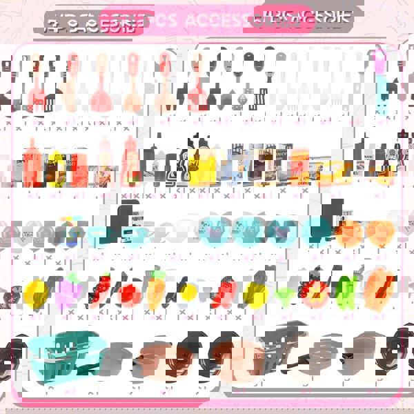 deAO Toys Pink Play Kitchen Set Pretend Cooking Toys with Stove Oven