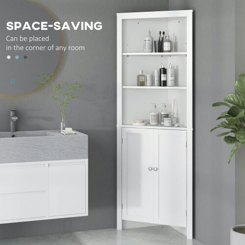 Wyld Haus Dotre Corner Bathroom Storage Cabinet With Cupboard And 3 Tier Shelves White
