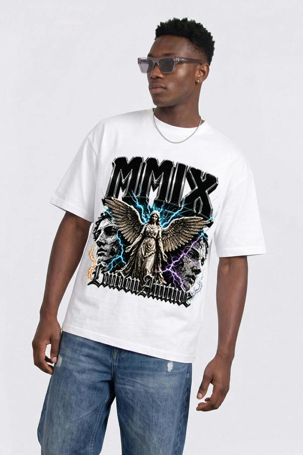 London Attitude Oversized Heavyweight Angel Graphic T-Shirt - White
