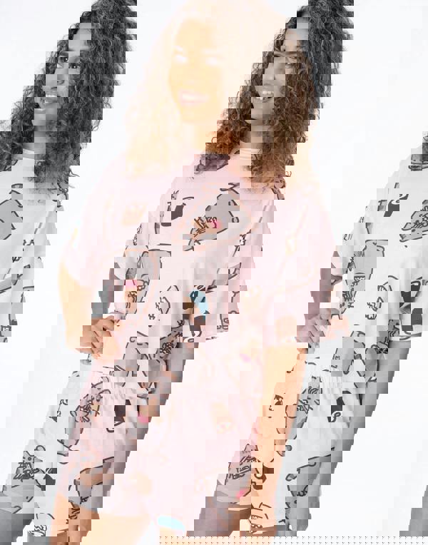 Pusheen Womens Pink Pusheen Food All-Over Print Short Sleeve Short Leg Pyjama Set