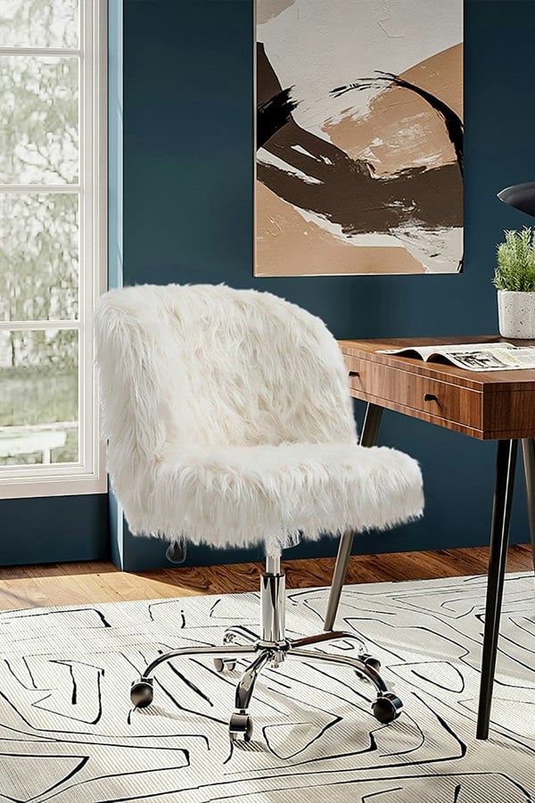Living and Home Modern Fluffy Faux Fur Office Chair