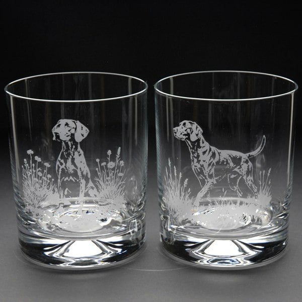 Glyptic Glass Art Weimaraner Dog Whiskey Tumbler Glass - Hand Etched/Engraved Gift