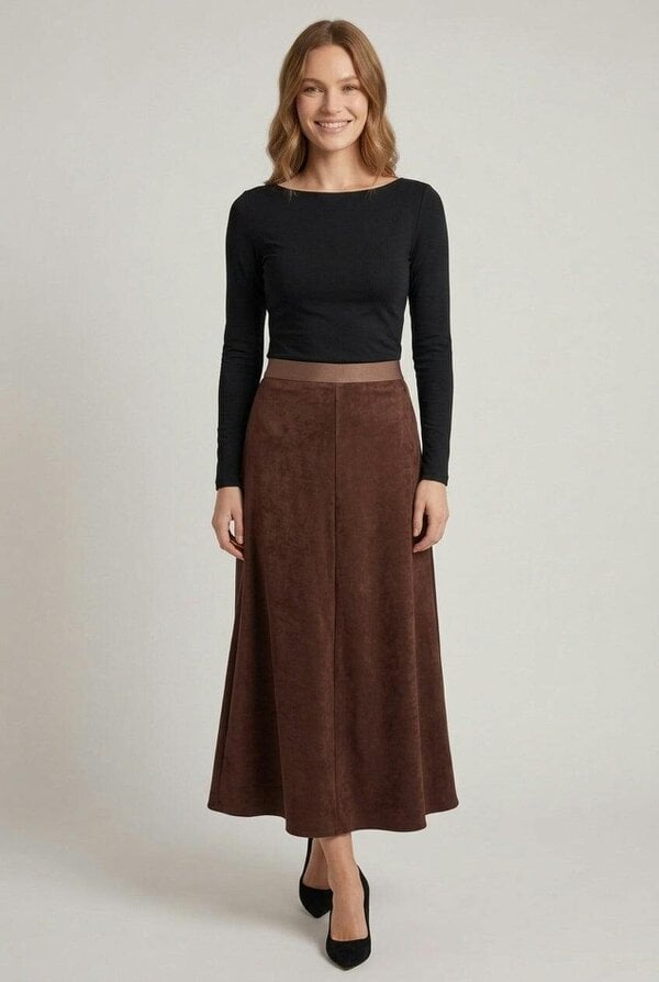 Izabel London Faux Suede High Waist A-Line Maxi Skirt