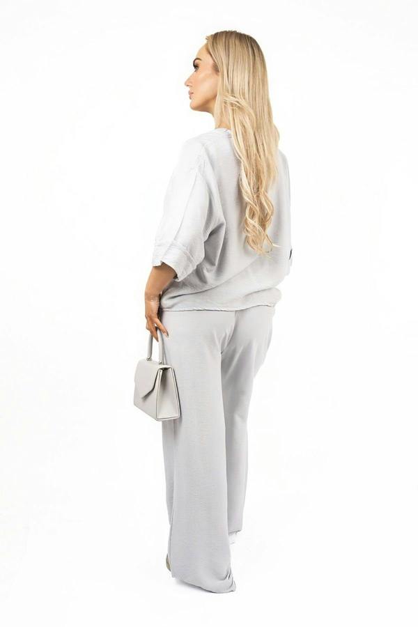 Lyssa Button Front Wide Sleeve Top And Trouser Co-ord Set - Grey
