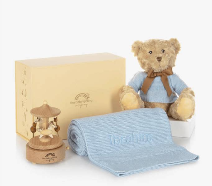 The Baby Gifting Company Blue Musical Pony Carousel Personalised Gift Set