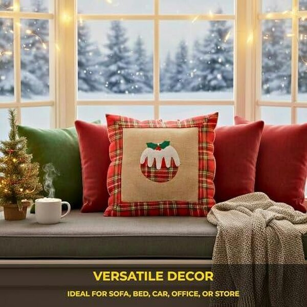 Shatchi 40x40cm 40x40cm Christmas Pudding Cushion Cover in Brown Hessian and Non-Woven Fabric