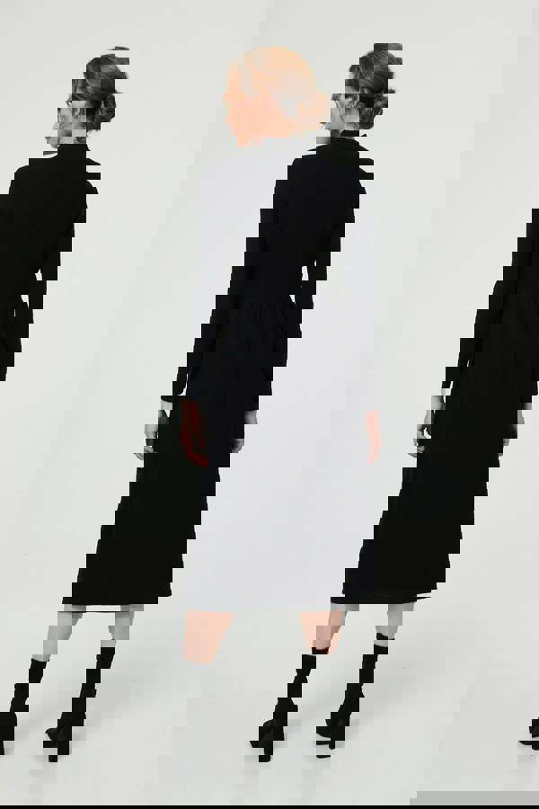 Black | Textured High Neck Midi Jumper Dress
