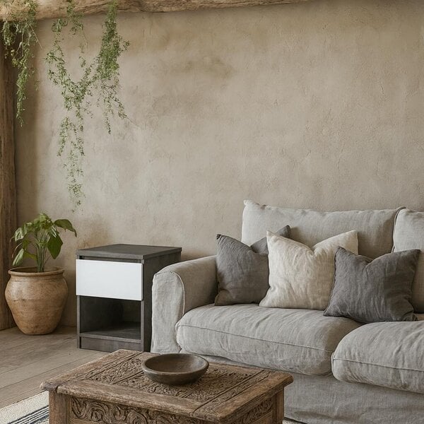 Wyld Haus Budapest Concrete Effect and White Wooden Bedside Table 1 Drawer 1 Shelf