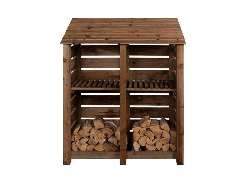 Arbor Garden Solutions Slatted Wooden Log Store with Shelf W-146cm, H-126cm or 180cm, D-88cm - Brown Finish