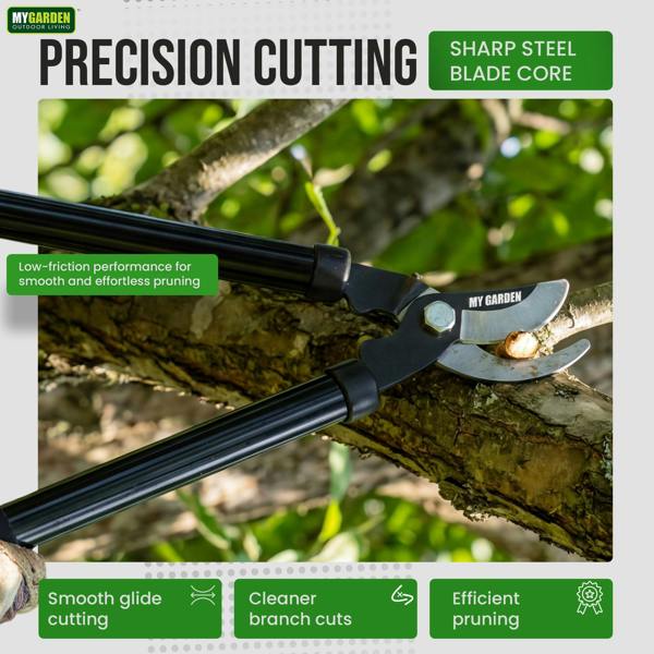 My Garden Outdoor Living Bypass Tree Loppers Heavy Duty Branch Lopper - Gardening Long Handle 37CM-Teflon Coated Cutting Blades Ergonomic Metal Handle