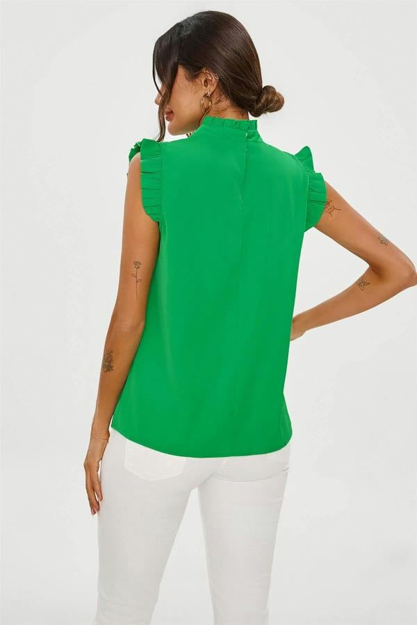 FS Collection Frill Trim Sleeve High Neck Blouse Top In Light Green