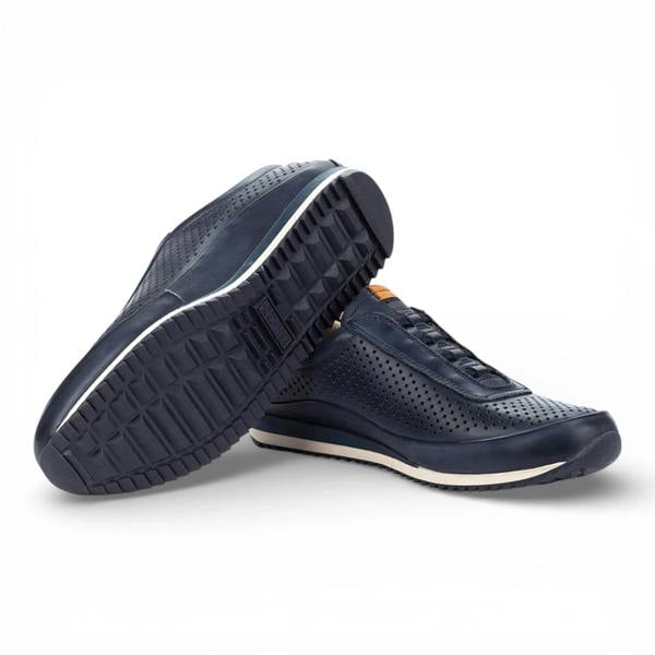 Pikolinos Liverpool - Men's Blue Leather Elastic Slip-on Sneakers