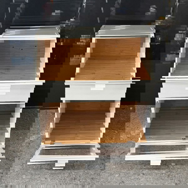 Maison des Cadeaux White 3 Compartment Bamboo Bread Bin