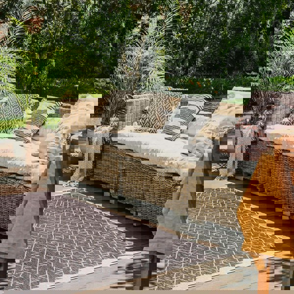 Trailing Leaves Design Reversible Outdoor Rug in Grey & Blue