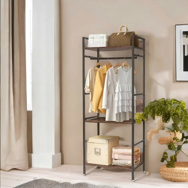 Rafaelo Mobilia Industrial Heavy Duty Metal Open Wardrobe With Shelves Rustic Brown