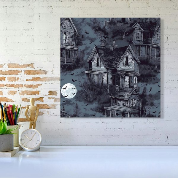 Warren Reed Spooky Shadowy Haunted House Canvas