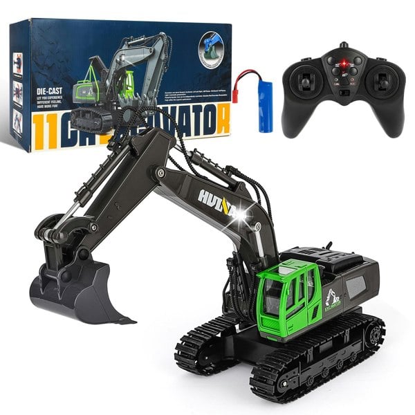 deAO Toys 11-Channel RC Excavator 1:18 Scale – Multifunction Construction Vehicle with Metal Shovel & LED Lights, Fun Toy for Kids