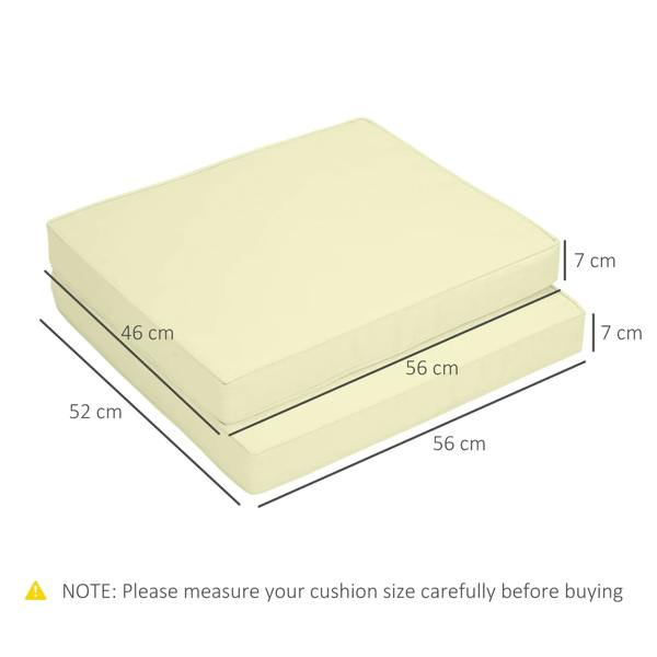 Cream seat cushion and back cushion set with size dimensions, 52x56x7 cm