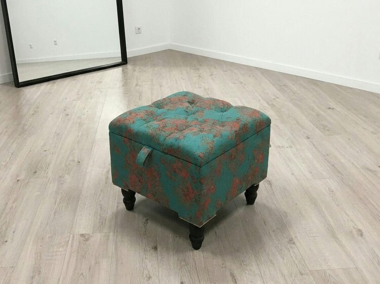 ISTOOLS Premium Teal Blue Floral Chenille Footstool – Luxury Comfort UK - 19 x 17 Inches (48 x 43cm)
