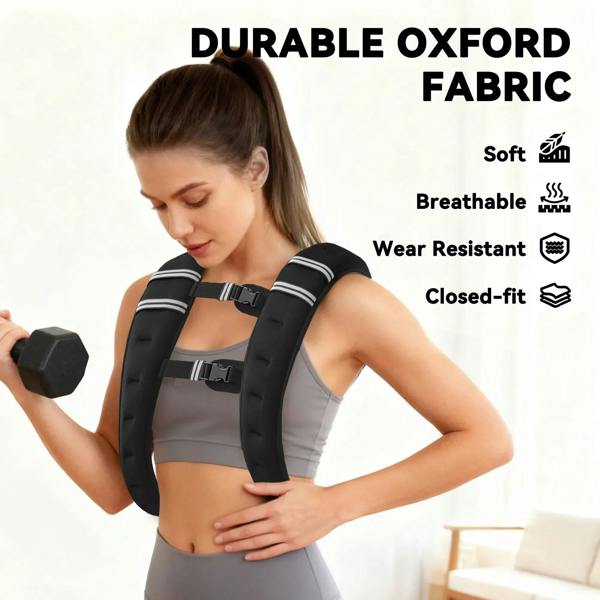 Black weighted vest with breathable harness shape and reflective stripe panels