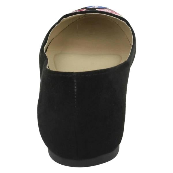Spot On Ladies Spot On Embroidered Flower Vamp Ballerinas