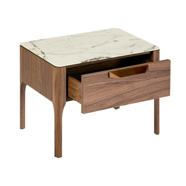 Angel Cerdá Walnut Bedside Table With Imitation Marble Glass Top and Interior Lighting 7038
