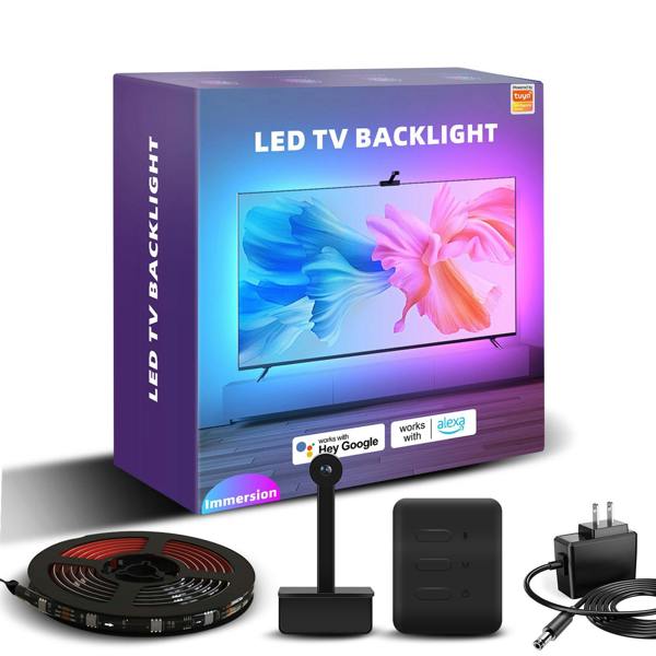 ENER-J RGBIC LED TV Backlight with Camera, 3.8m Smart LED Strip for 55-65 Inch TVs, WiFi & Bluetooth, Alexa Compatible, Music Sync